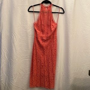 Express Coral Pink Lace Midi Dress - Size 2